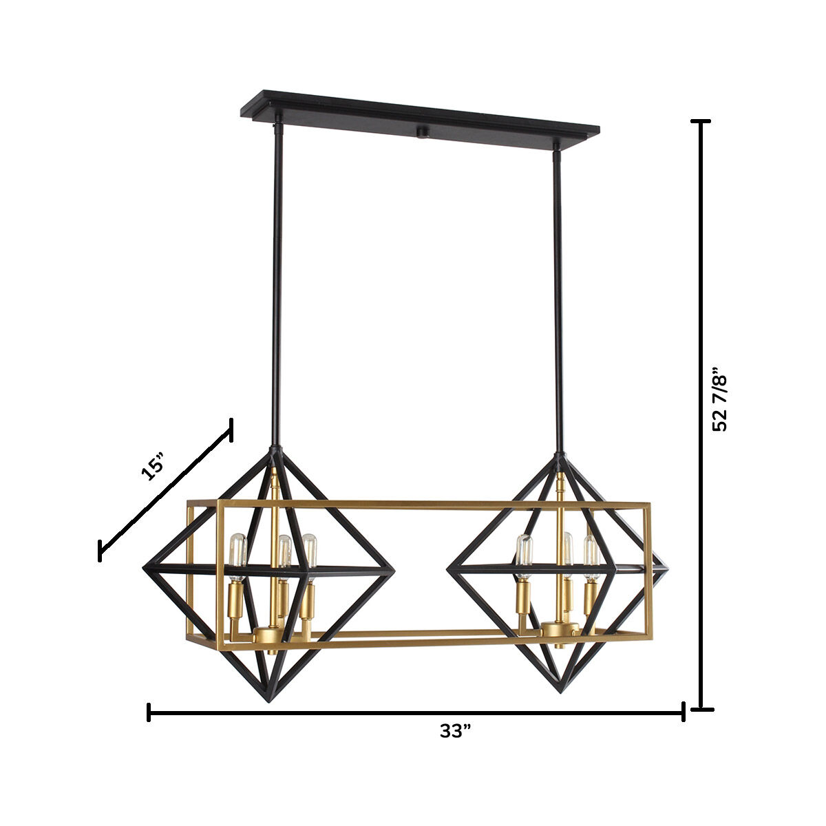 Pryor 6 Light 33 inch Black and Gold Linear Pendant Ceiling Light